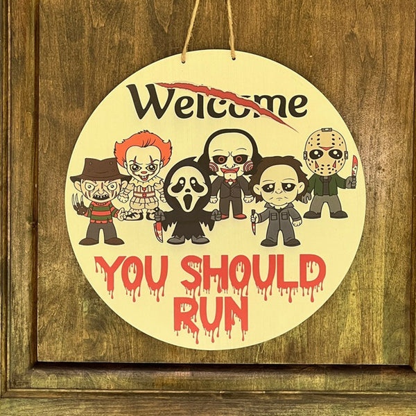 Horror Characters Door Sign, Halloween Door Hanger