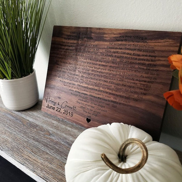 Wedding Song Lyrics Engraved, Wooden Anniversary Gift