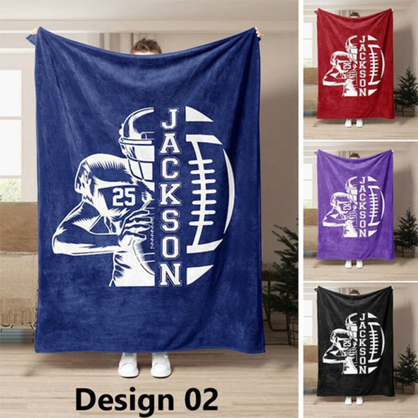 Personalized Football Blanket, Gift Idea for Football Player, Minky Kids Football Blanket