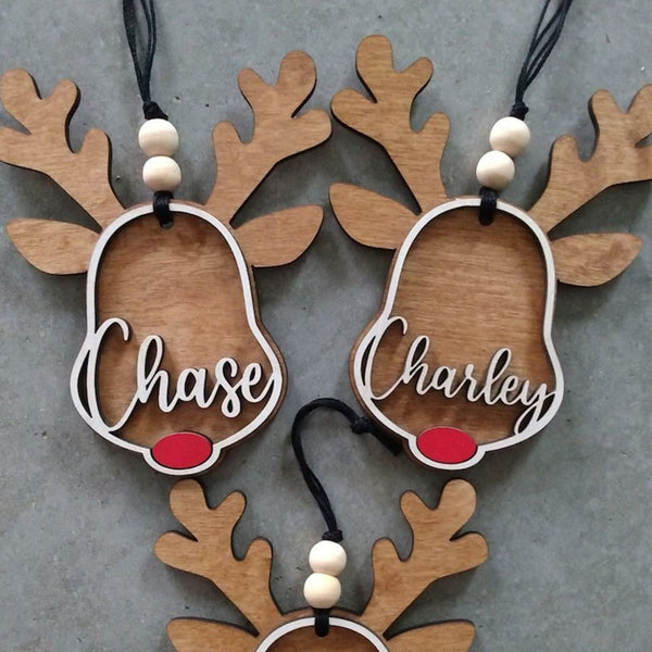 Personalized reindeer ornament | personalized Rudolph wooden ornaments