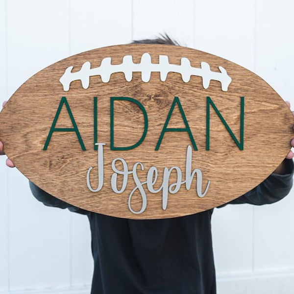 3D Custom Kids Room Decor, Football Wooden Name Sign