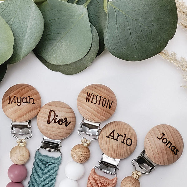 Personalized Pacifier Clip  Silicone Pacifier Clip  Personalized Baby Gifts Custom Pacifier Clip Engraved Wood