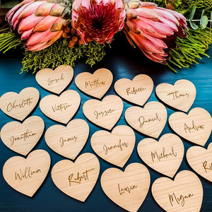 Personalised Place Names, Wedding Place Setting, Wooden Heart, Wood Place Name, Wedding Favours