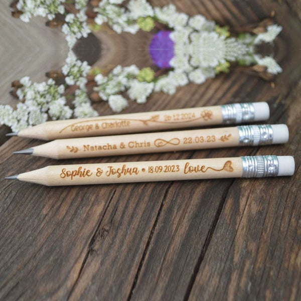 Wedding Favors for Guests in bulk, Personalized Engraved Rustic Wedding Wooden Pencils