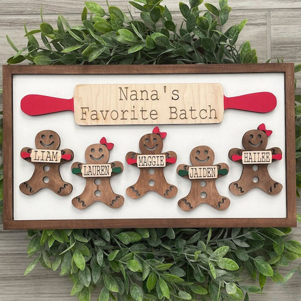 Personalized Gingerbread Family Wood Sign, Gingerbread grandchildren