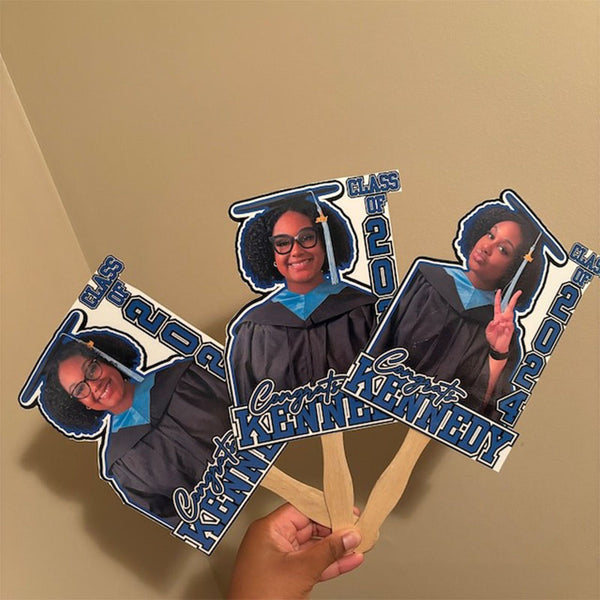 Custom Face Fans With Wooden Handle Grad Fan Graduate • class of 2024 •custom