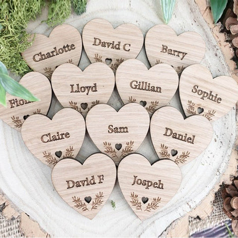 Wooden Table Place Names Wedding Heart Place Setting