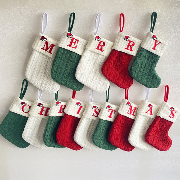 Initial Cable Knitted Stocking, Mini Monogrammed Stocking, Personalized Christmas Stocking, Embroidered Stocking, Letter of Family Stcoking