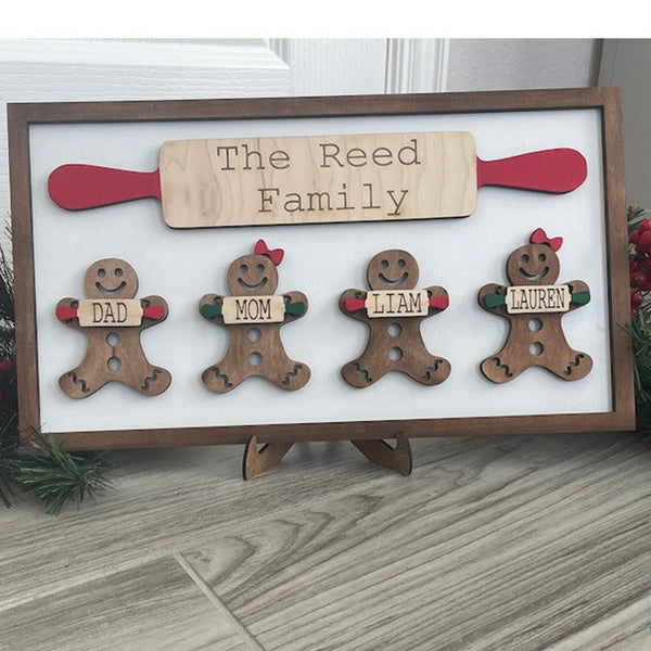 Personalized Gingerbread Family Wood Sign, Gingerbread grandchildren