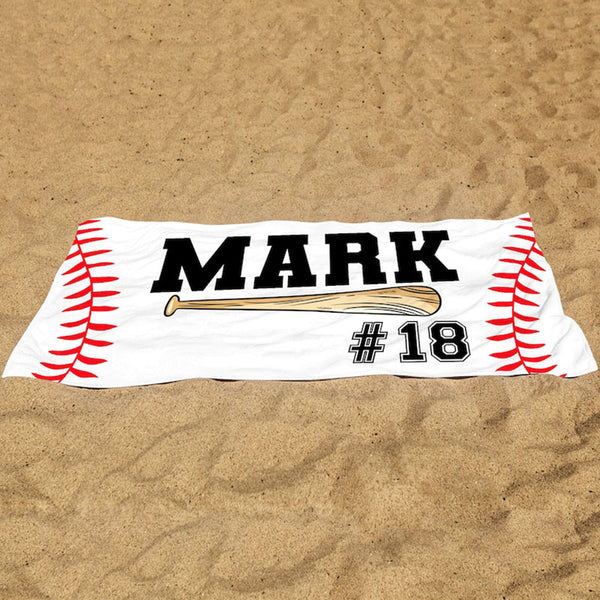 Personalized Baseball Beach Towel, Boys Baseball Gift, Baseball Pool Towel, Baseball Player Gift