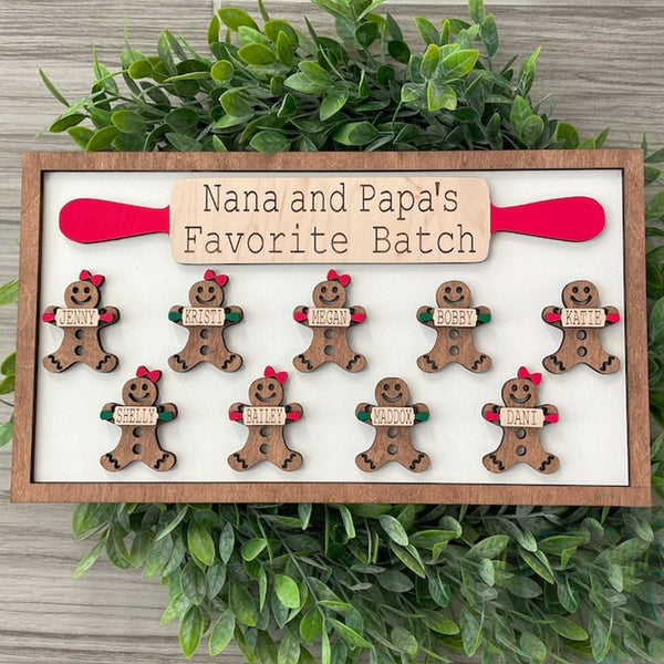 Personalized Gingerbread Family Wood Sign, Gingerbread grandchildren