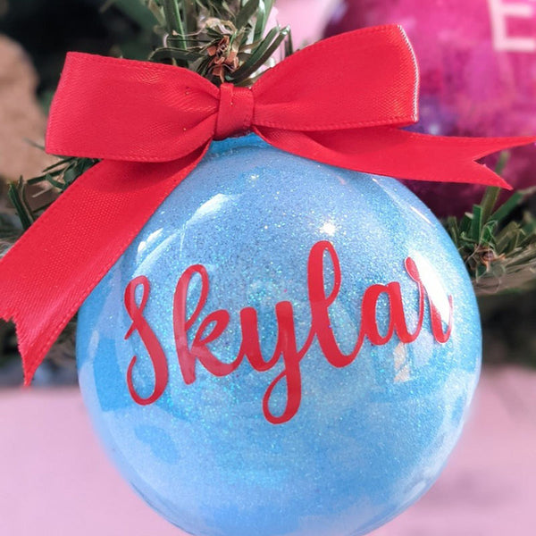 Personalized Glitter Christmas Ball Ornament, Name Bauble Ornament