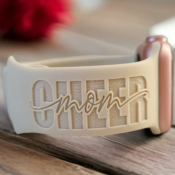 Personalized Watch Band for Apple,Samsung CHEER MOM Engraved Silicone Sports Band