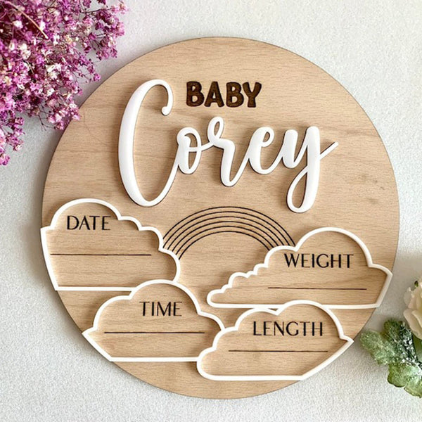 Baby Announcement Sign Personalized Name Baby Birth Stats Wooden Birth Announcement