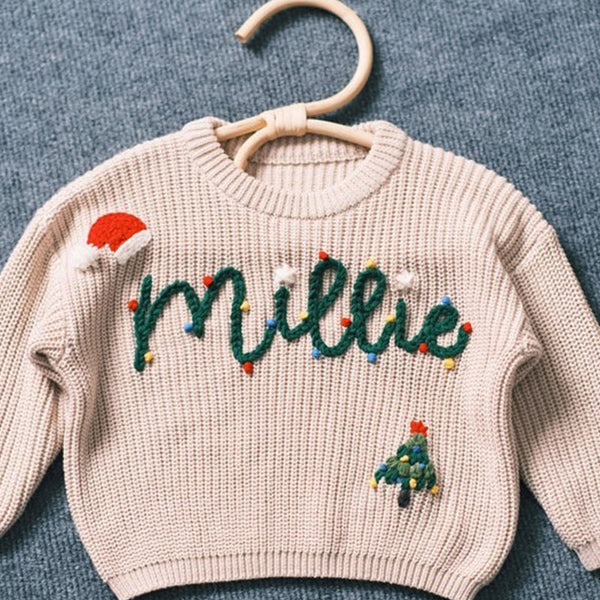 Personalized Hand-Stitched Name & Monogram Adorable Custom Kids' Sweater