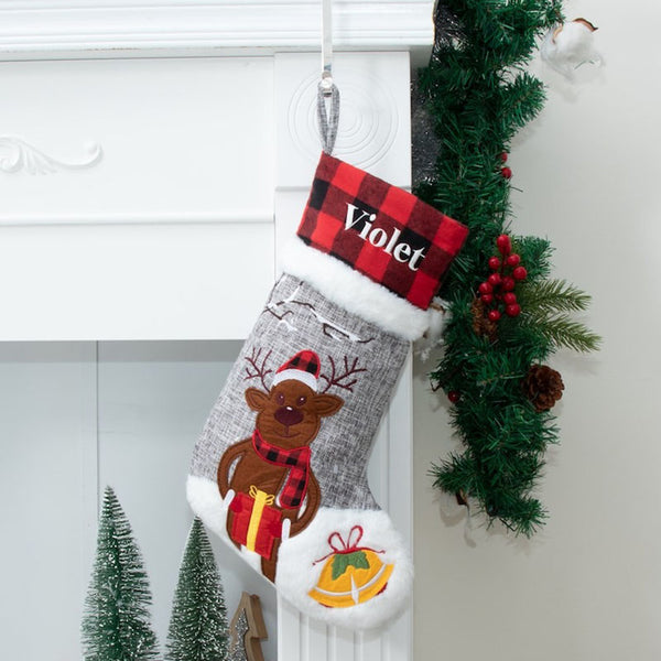 Personalized Christmas Ornament Stocking With Embroidered Pattern Gift