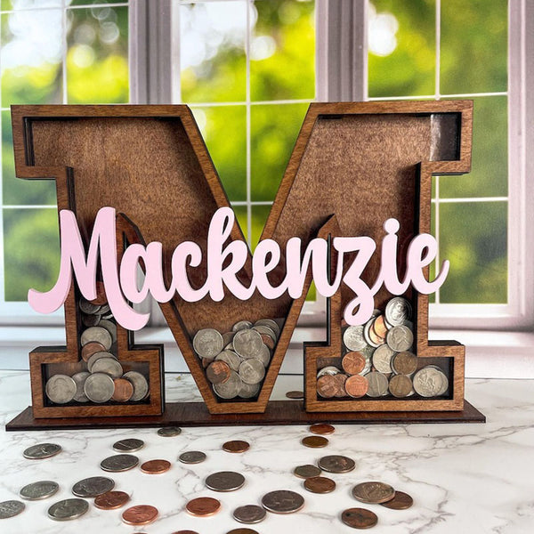 Custom Letter Piggy Bank With Name, Wooden Initial Piggy Bank for Boys or Girls