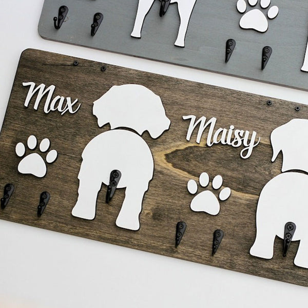 Custom Shiplap Dog Leash Holder, Personalized Leash holder, Dog Butt Leash Holder, Dog Paw Print Leash Holder