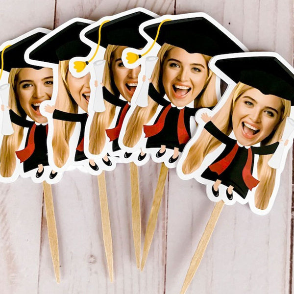 Printable Graduation Photo Cupcake Toppers, Graduation Party Face Cupcake Toppers