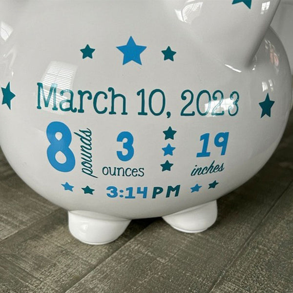 Personalized piggy bank Custom piggy bank-Piggy bank Birth Stats