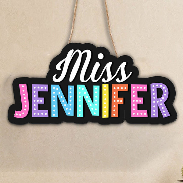 Personalized Rainbow Teacher Name Sign For Door, Teacher Appreciation Gifts