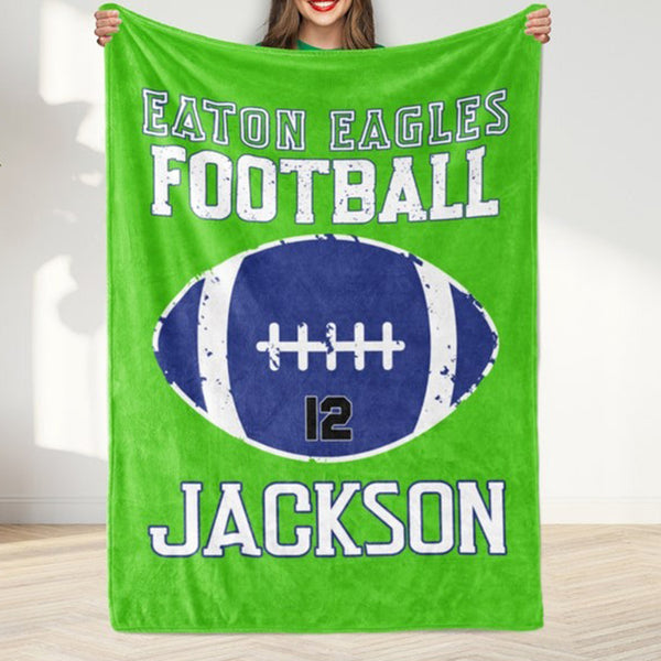 personalized football name blanket, custom gift idea for football player