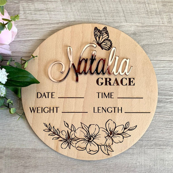 Baby Announcement Sign Personalized Name Baby Birth Stats Wooden Birth Announcement