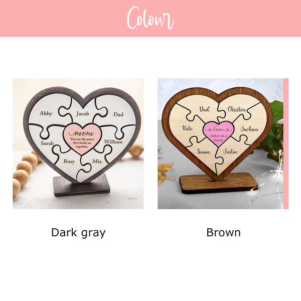 Personalized Heart Puzzle Piece Sign,Custom Family Wooden Heart Puzzle,Engraved Name Puzzle