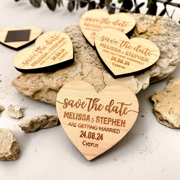 Save The Date Magnet + Cards, Rustic Wedding Wood Heart with Unique Funny Message Option