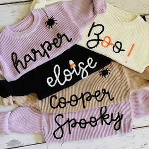 Personalized Hand Embroidered Baby and Toddler Halloween Sweaters