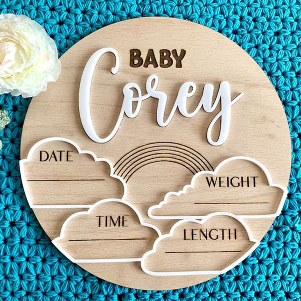 Baby Announcement Sign Personalized Name Baby Birth Stats Wooden Birth Announcement