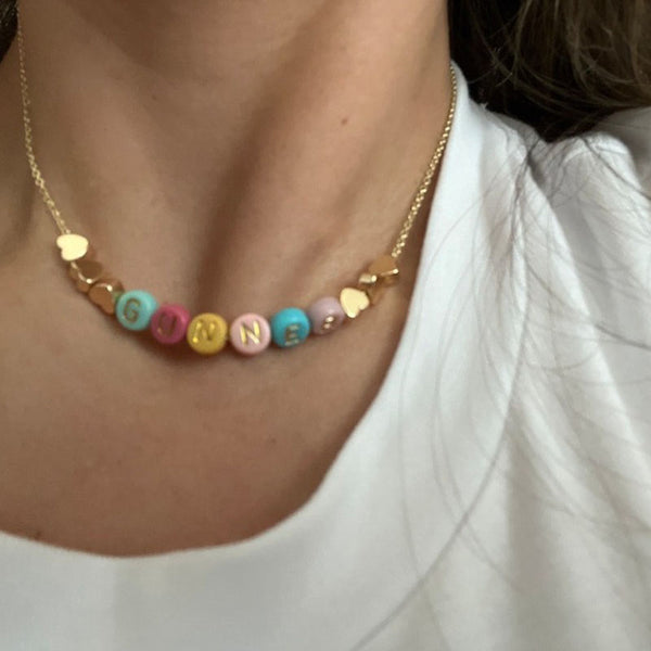 Full of Color Beads Name Necklace Dainty Gold Name Beads Necklace Kids Name