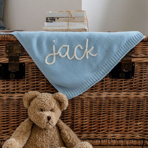 Personalized Hand Embroidered Knit Baby Blanket