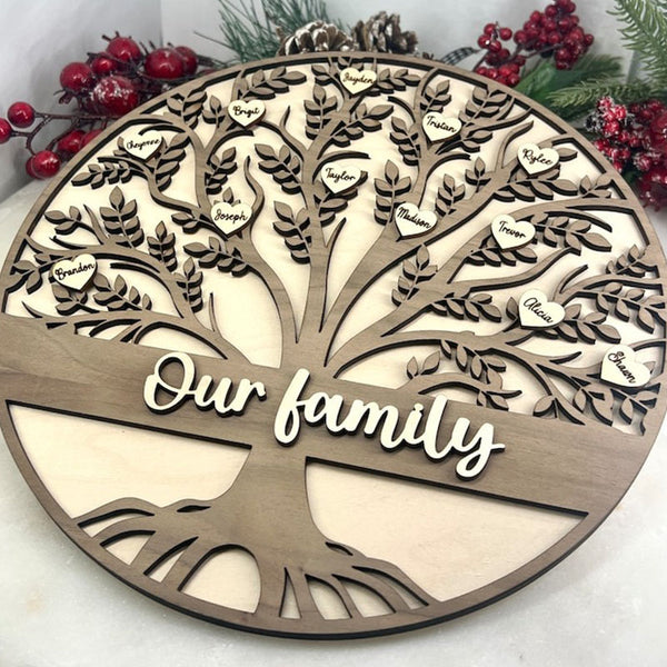 Grandkids Christmas Birthday Gift Family Tree Sign Custom Hanging Grandparent