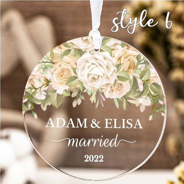 Personalized Engaged Married Ornament Personalized Wedding Ornament - Clear Acrylic - Gifts for Our Newlyweds