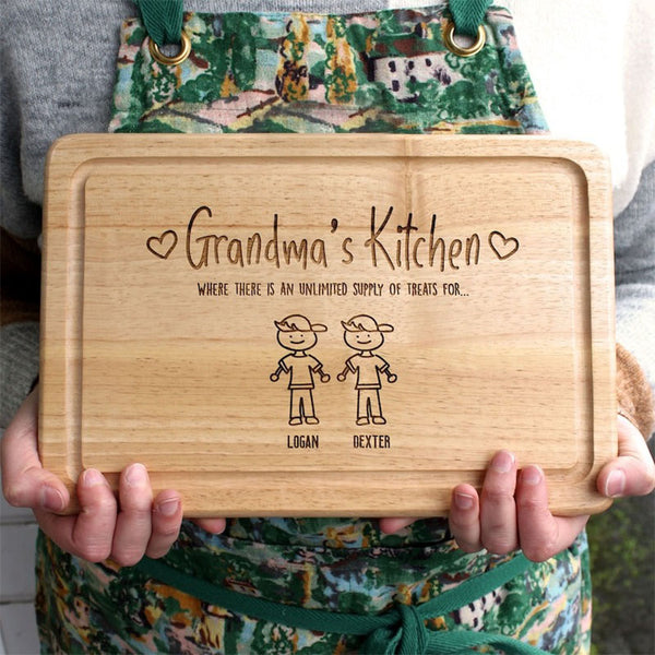 Personalised Grandma's Kitchen Wood Cutting Board, Family Portrait