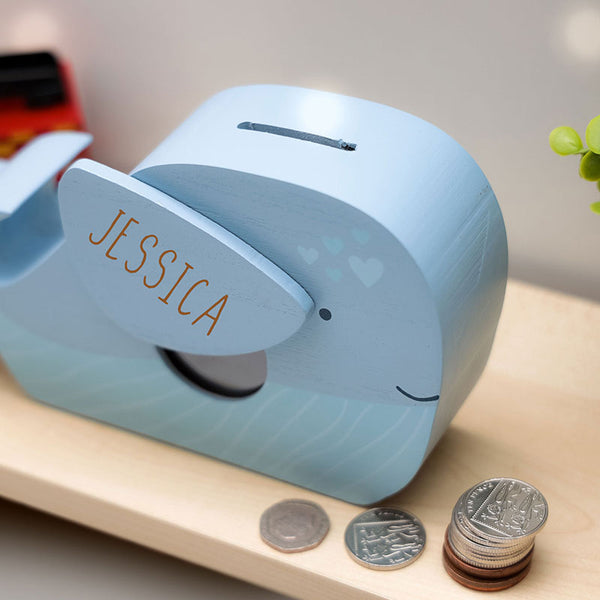 Personalised Engraved Lion Money Box Bank - Kids Savings Pocket Money Piggy Bank - Wooden Animal Money Box Gift for Babies and Children