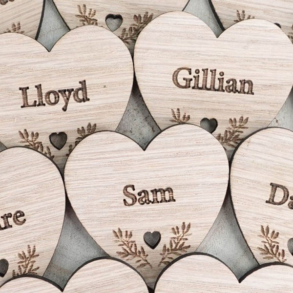 Wooden Table Place Names Wedding Heart Place Setting