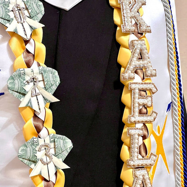 Graduation Lei, 2 Color Double Braid with bows, Personalized Letters & Numbers