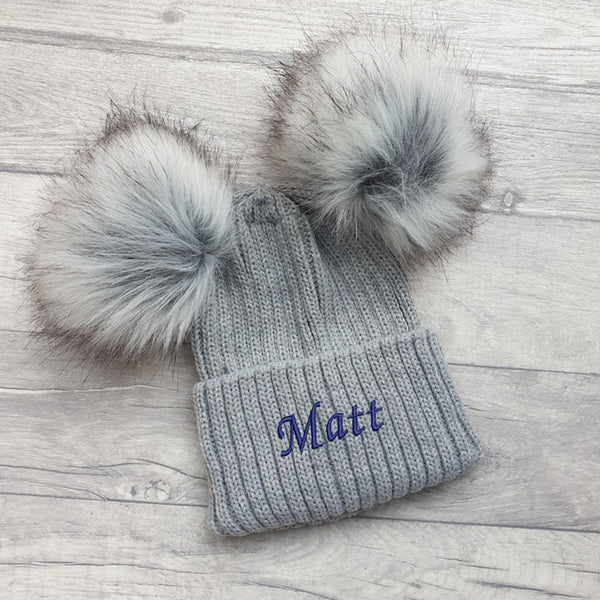 Personalised Infant Winter Hat Custom Embroidered Baby Pom Beanie