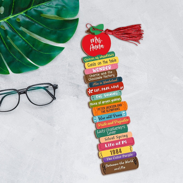 Personalized book stack bookmark gift for teacher, customized teacher gift