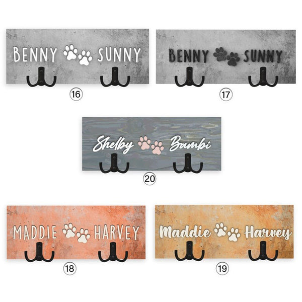 Personalized Dog Wood Leash Holder for 2/ 3 Dogs Raised Paw Name Sign Leash Hook Collar Holder