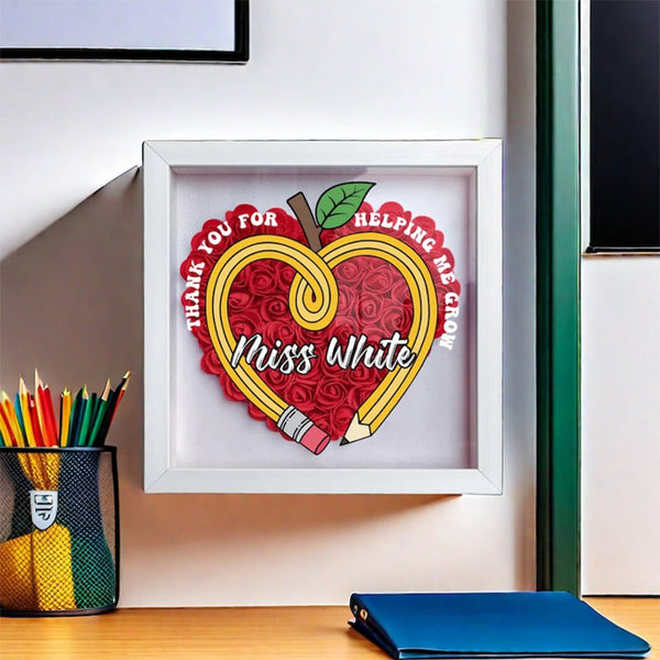 Custom Teacher Pencil Apple Shadow Box|School Office Sign