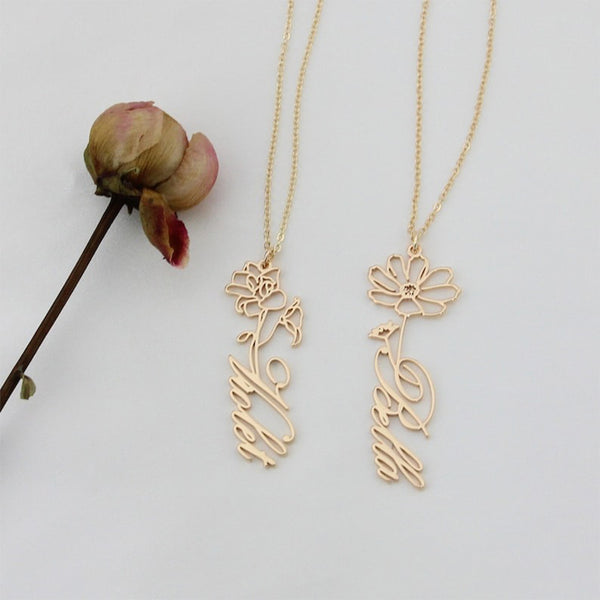 Personalized Bridesmaid gift,Dainty Necklace with Birth Flower,Custom Name Necklace Jewelry