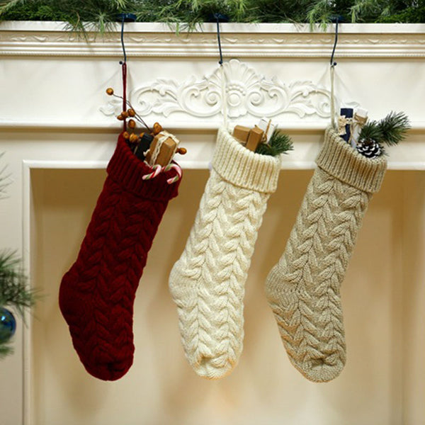 Personalized Cable Knit Stockings for Christmas, Stockings with Leather Patch