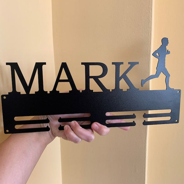 Personalized Running Marathon Medal Holder Custom Name Metal