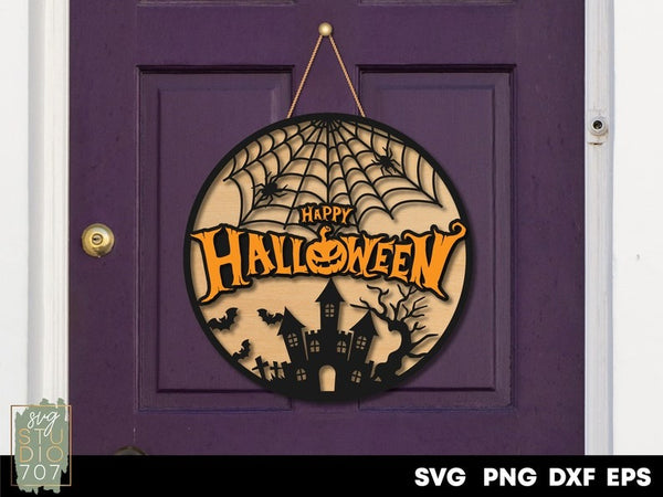 Happy Halloween Door Hanging Wooden Sign, Halloween Symbol