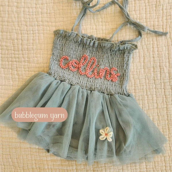 Custom Name Tutu, Hand Embroidered Baby Romper, Personalized Birthday Outfit