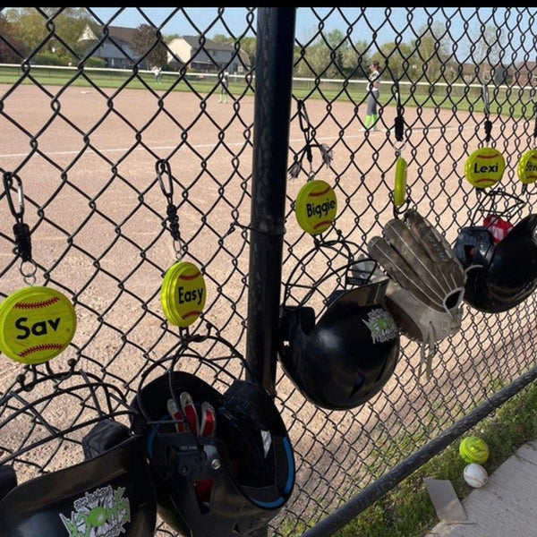 Personalized Softball/Baseball helmet holder with dual hook