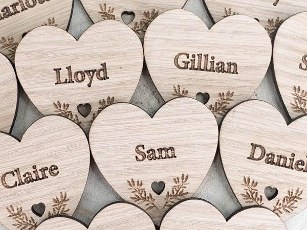 Wooden Table Place Names Wedding Heart Place Setting